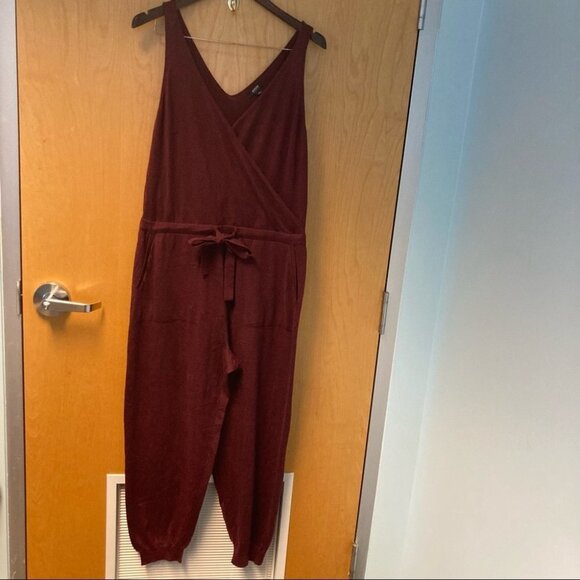 ALFANI Sz L Soft Knit Faux Wrap Drawstring Cuffed High  Rise Pockets Jumpsuit - Picture 4 of 8